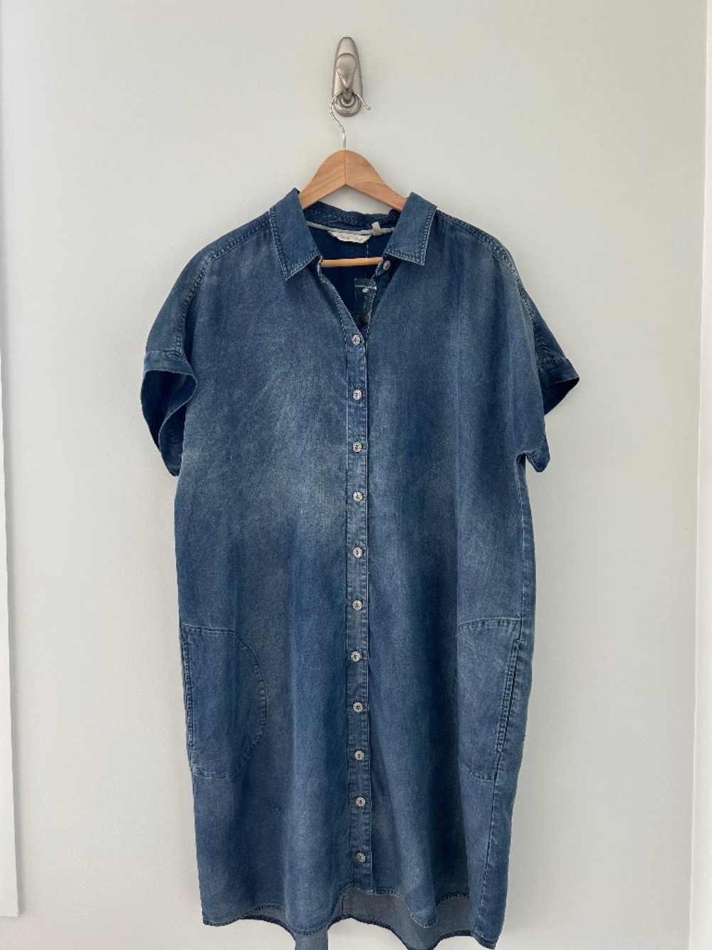 NWOT Soft Surroundings Denim Chambrey Jean Shirt Button Down Dress Tencel  SZ L